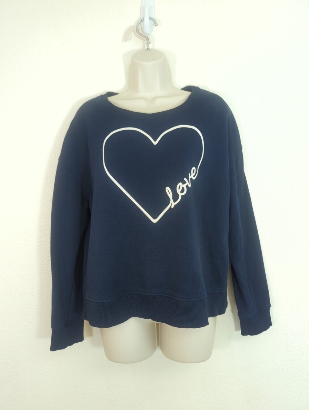 Pact Navy Sweatshirt with White Heart "Love" Graphic - Picture 5 of 5
